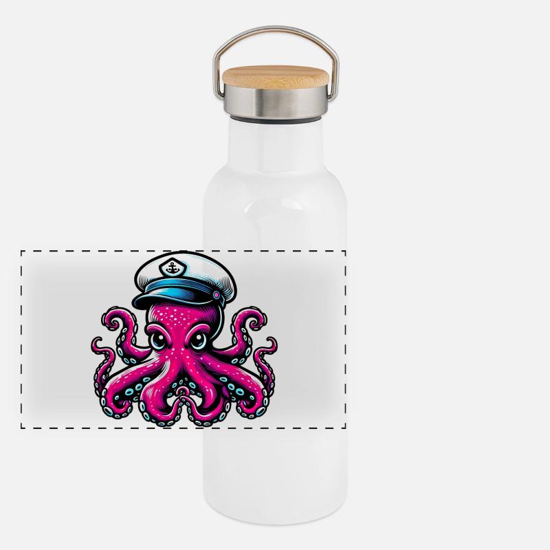 Krake Panorama Thermosflasche mit Bambusdeckel