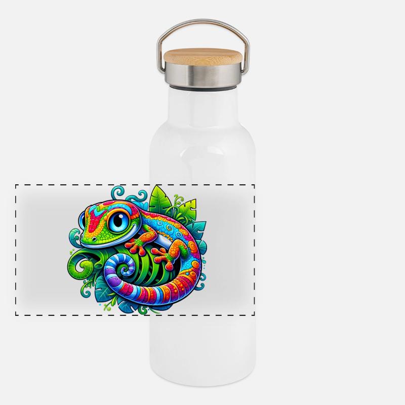 Gecko Panorama Thermosflasche mit Bambusdeckel
