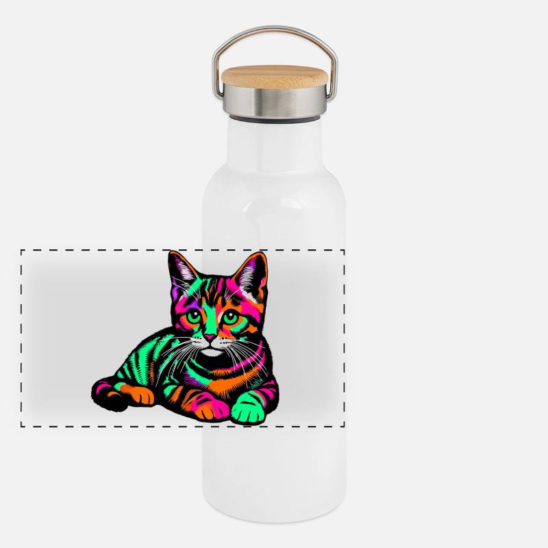 Katze Panorama Thermosflasche mit Bambusdeckel