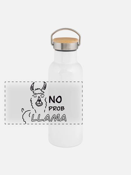No Prob LLAMA - Panorama Thermosflasche mit Bambusdeckel - Weiß