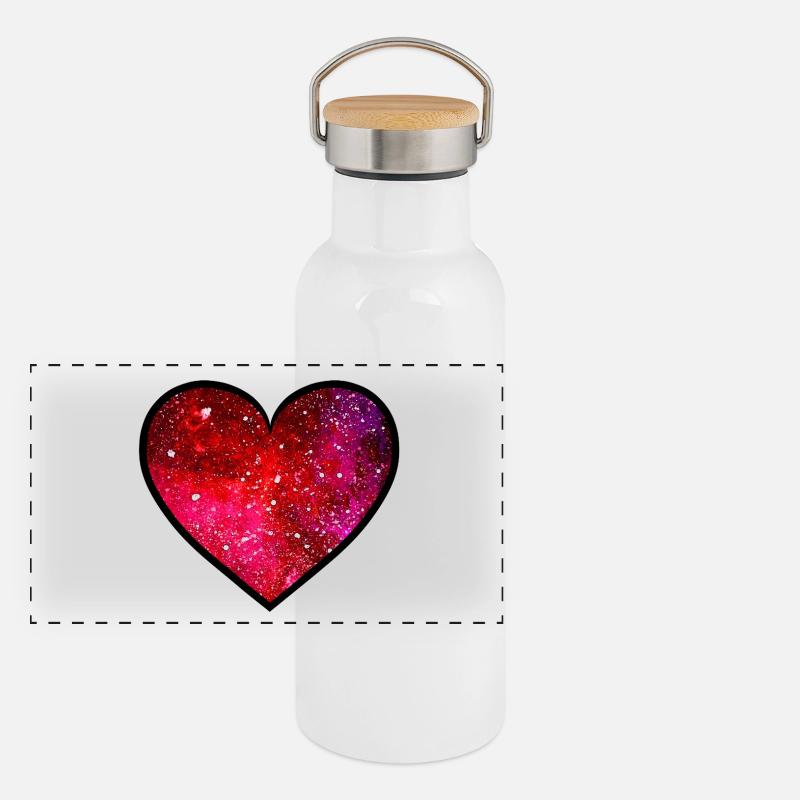 Kosmische Liebe Panorama Thermosflasche mit Bambusdeckel