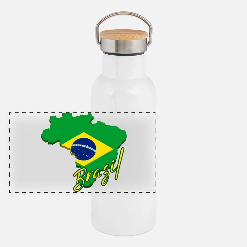 Carte du Brésil, drapeau du Brésil Gourde isotherme avec bouchon en bambou