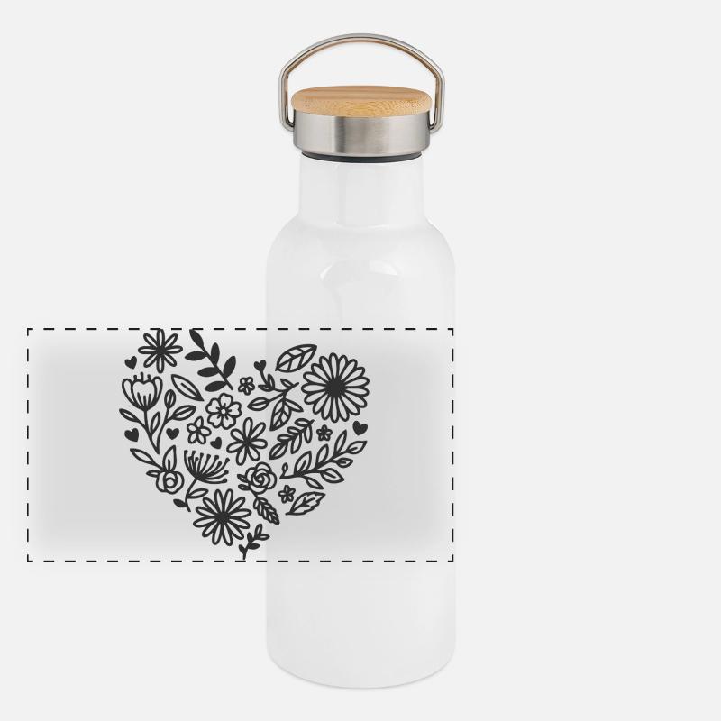 Floral Heart Pattern for Elegant Apparel Panoramic Thermal Bottle with Bamboo Lid