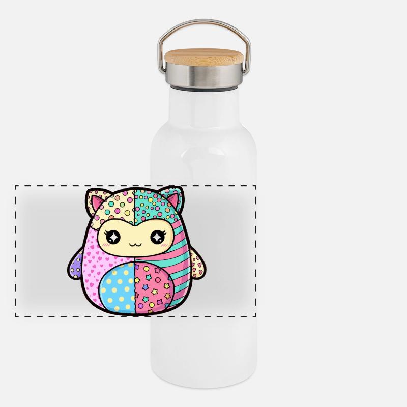 Patchwork Kitten Pastellfarben Panorama Thermosflasche mit Bambusdeckel