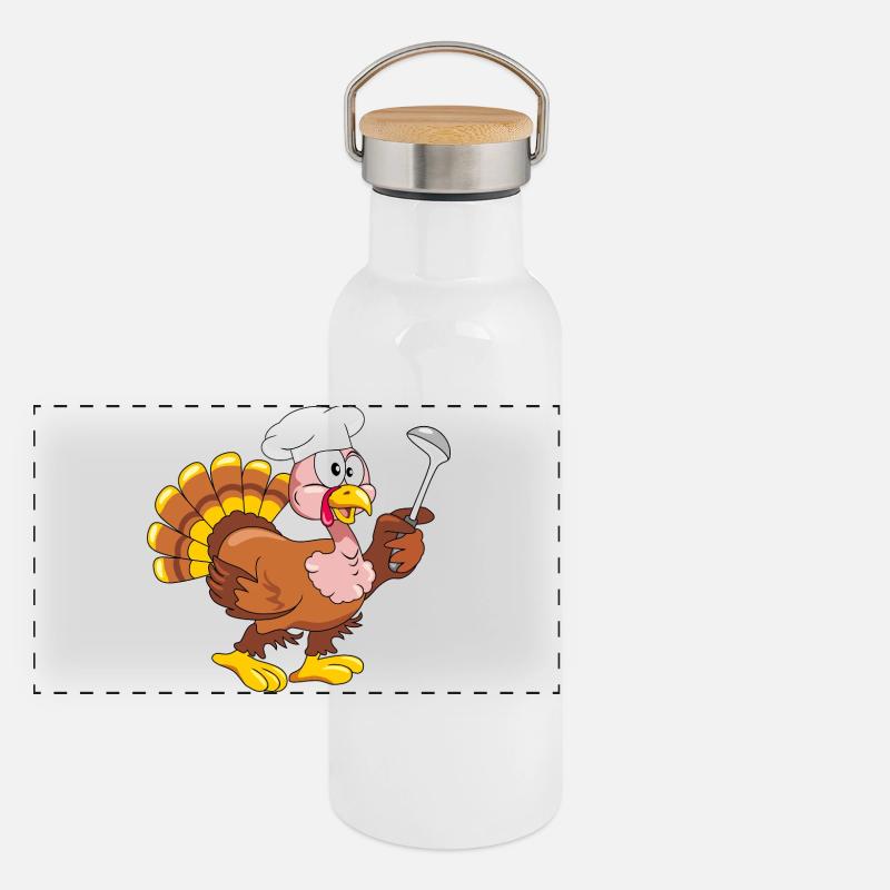 Comical funny turkey cook with a ladle Panoramic Thermal Bottle with Bamboo Lid