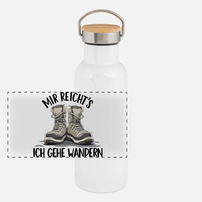 Stiefelduo im Schatten Wandern Wandergruppe Berge Panorama Thermosflasche mit Bambusdeckel