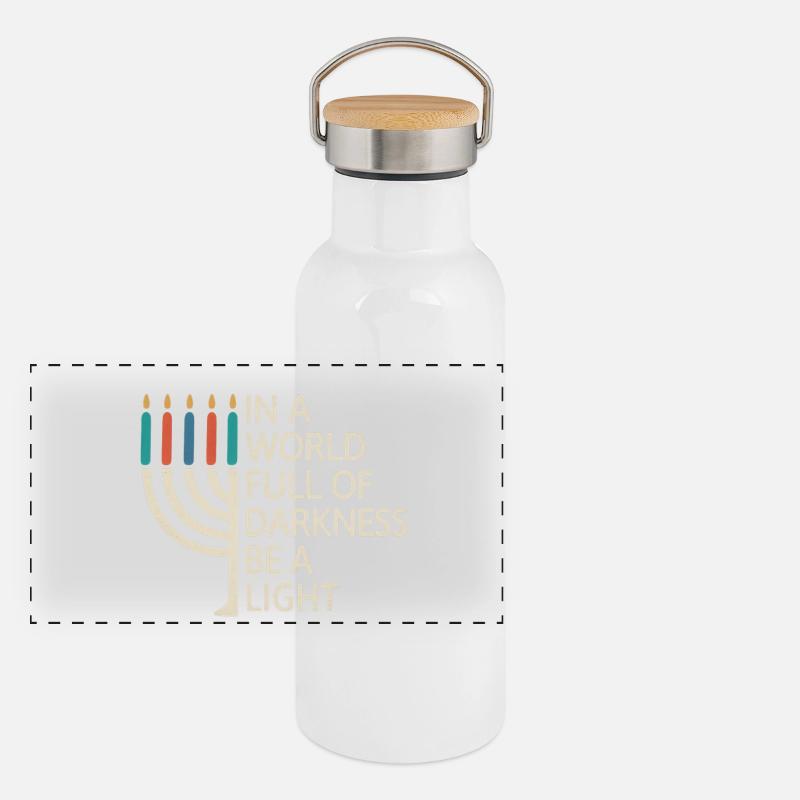 Sei ein Licht, fröhliches Chanukka Panorama Thermosflasche mit Bambusdeckel
