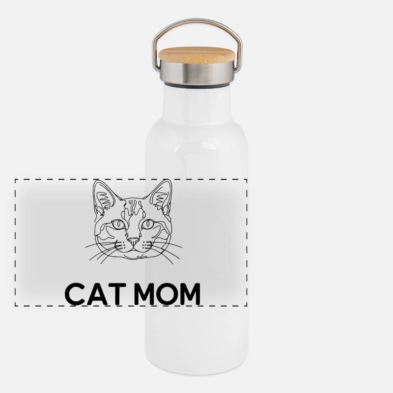 Maman chat – Dessin au trait de chat minimaliste Gourde isotherme avec bouchon en bambou