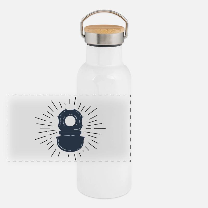 Nautic Design Deep Sea Diver Helm Print Panorama Thermosflasche mit Bambusdeckel