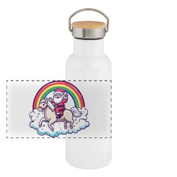 Cheval Père Noël Noël - Gourde isotherme avec bouchon en bambou - blanc - Devant