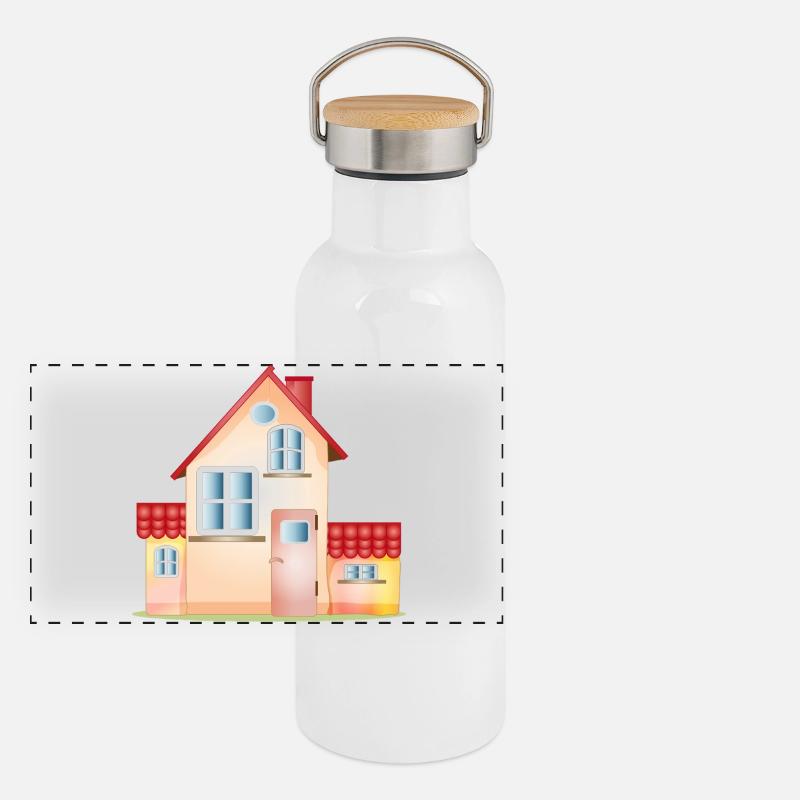 Maison colorée – Motif de maison conviviale Gourde isotherme avec bouchon en bambou