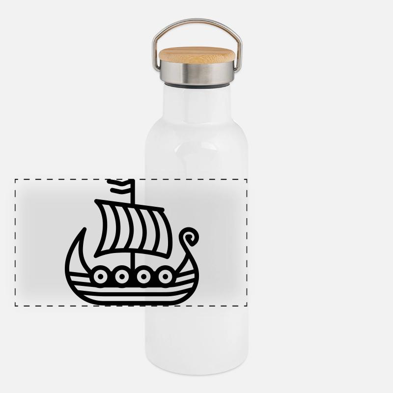 Wikingerschiff Panorama Thermosflasche mit Bambusdeckel
