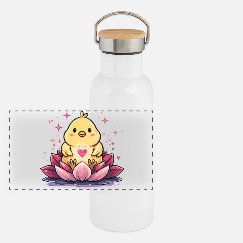 Küken auf Lotusherz Panorama Thermosflasche mit Bambusdeckel