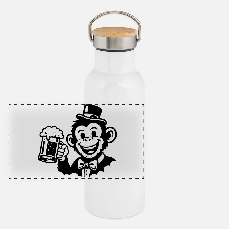 Affe Bräutigam Junggeselle Panorama Thermosflasche mit Bambusdeckel