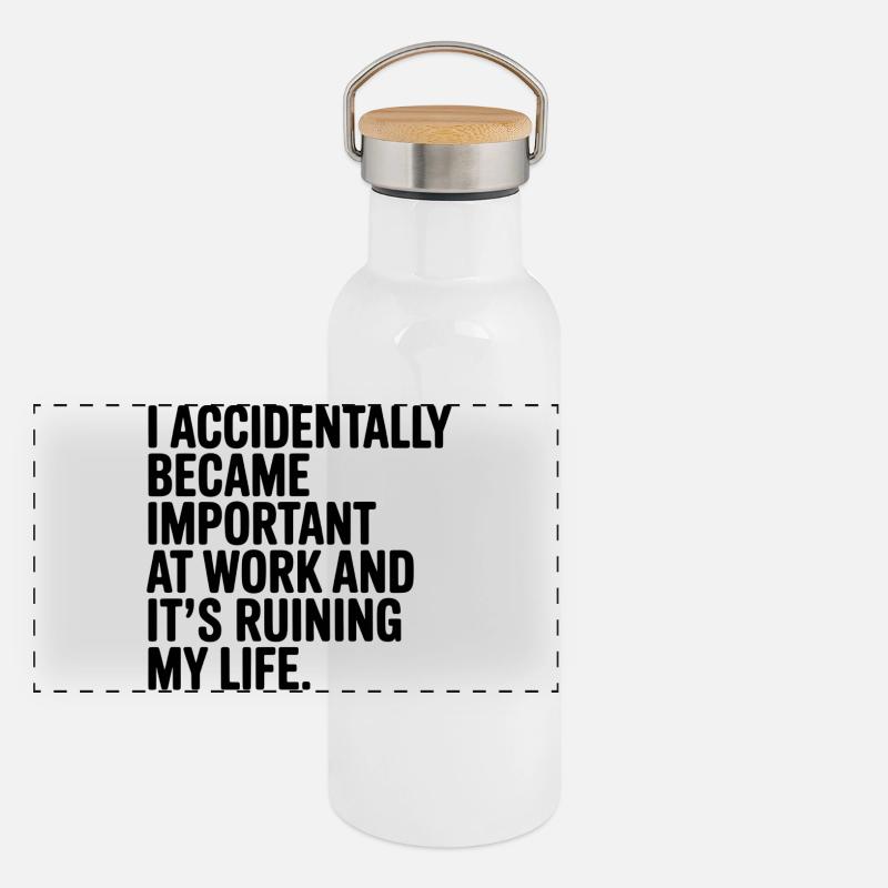 Accidentally Important at Work - Panoramic Thermal Bottle with Bamboo Lid - white