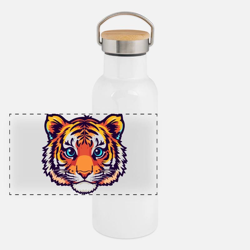Bunter Tigerkopf Illustration Panorama Thermosflasche mit Bambusdeckel