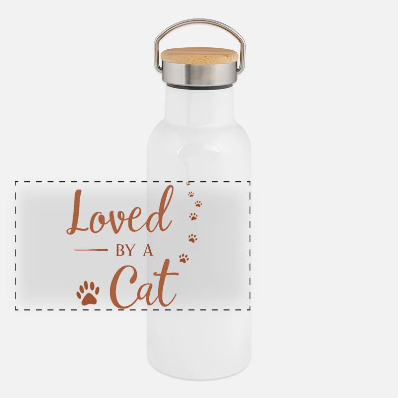 Von einer Katze geliebt Panorama Thermosflasche mit Bambusdeckel