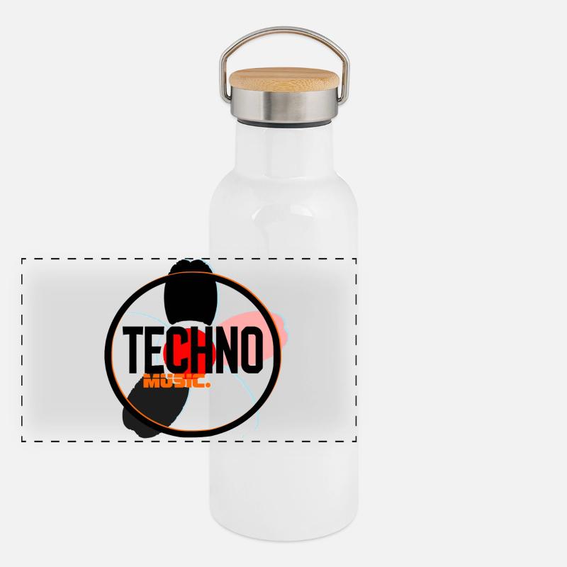 Techno Music Circle Logo Panoramic Thermal Bottle with Bamboo Lid