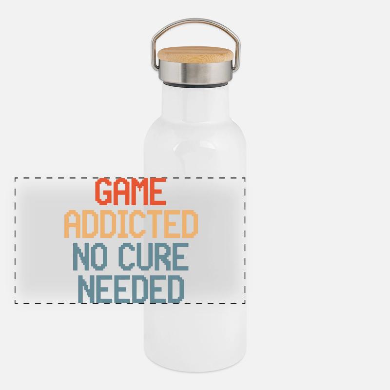 Game Addicted No Cure Needed Panoramic Thermal Bottle with Bamboo Lid