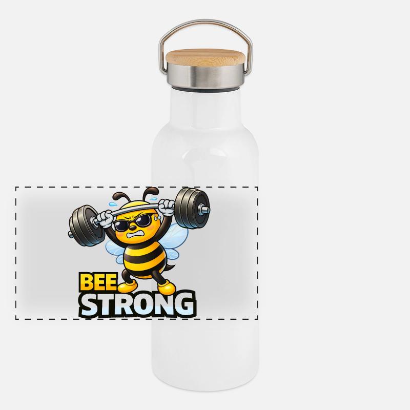 Bee Strong – Motivation pour la forme physique de Funny Bee Gourde isotherme avec bouchon en bambou
