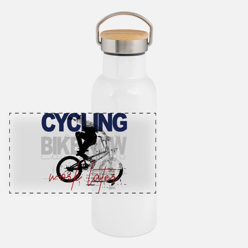 Cyclisme maintenant – Travailler plus tard Gourde isotherme avec bouchon en bambou