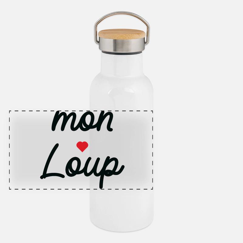 Mon Loup Amour Typographie Cursive Gourde isotherme avec bouchon en bambou