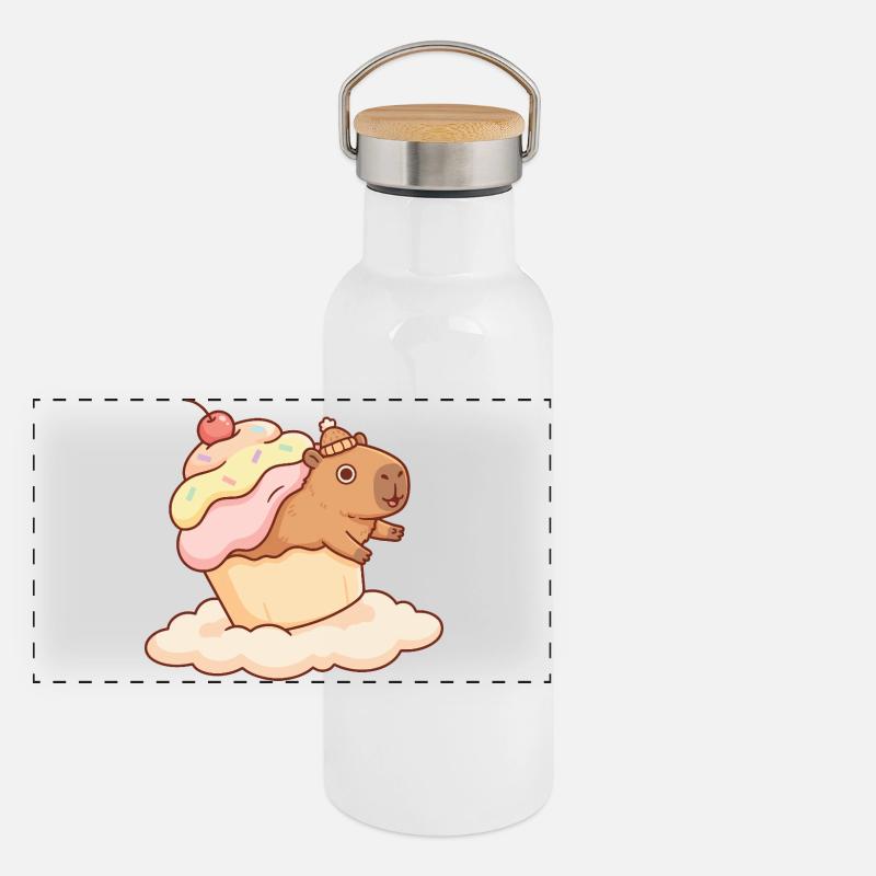 Capybara cupcake on cloud sweet motif Panoramic Thermal Bottle with Bamboo Lid