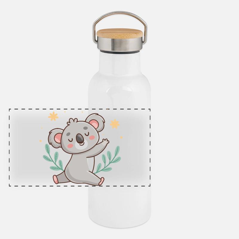 Pastell-Entspannter Koala mit Laub Panorama Thermosflasche mit Bambusdeckel