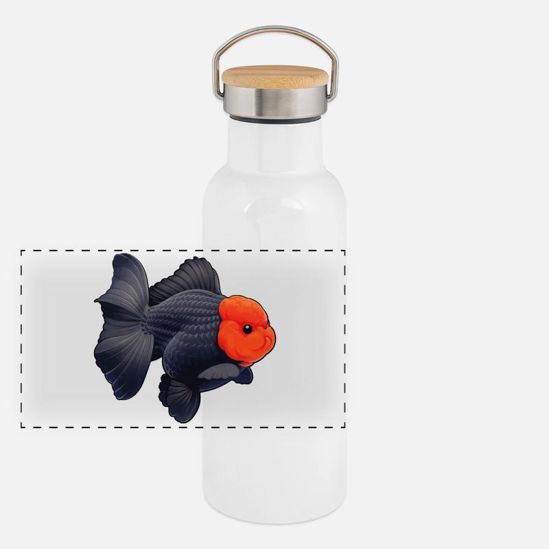 Grade Black Oranda with Red Head HQ Goldfish Panorama Thermosflasche mit Bambusdeckel