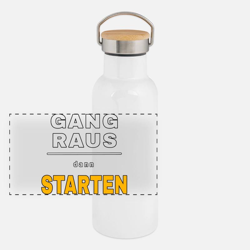 Gang raus dann starten - Lustiger Auto Spruch. - Panorama Thermosflasche mit Bambusdeckel - Weiß