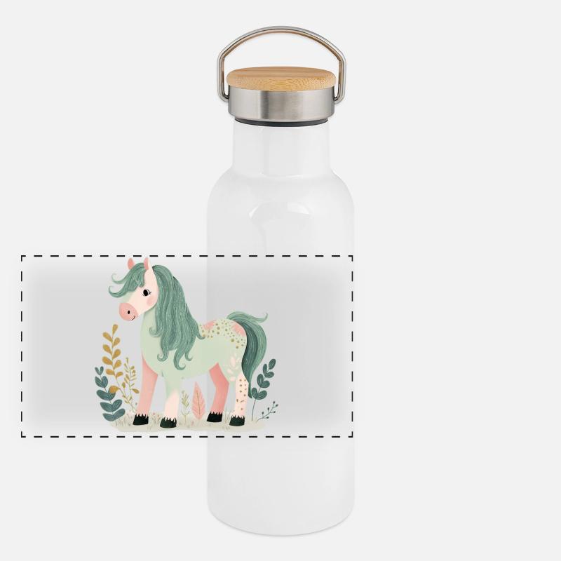 Cheval Poney Mignon Gourde isotherme avec bouchon en bambou