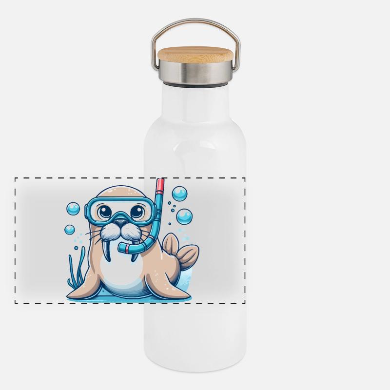 Phoque sous-marin avec lunettes de plongée Gourde isotherme avec bouchon en bambou