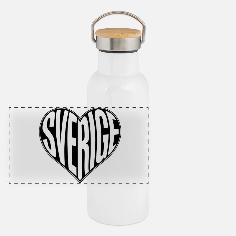 Sverige, Suède Heart - Couleur de design variable Gourde isotherme avec bouchon en bambou