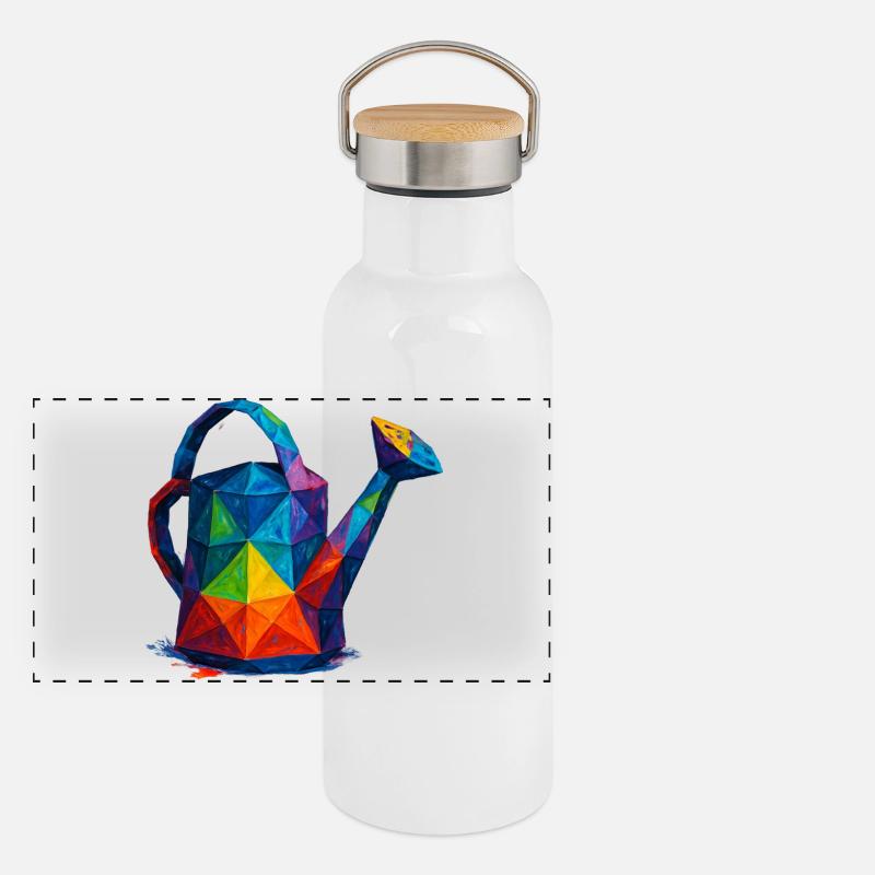 Geometrische Gießkanne – Low-Poly-Gartendesign Panorama Thermosflasche mit Bambusdeckel
