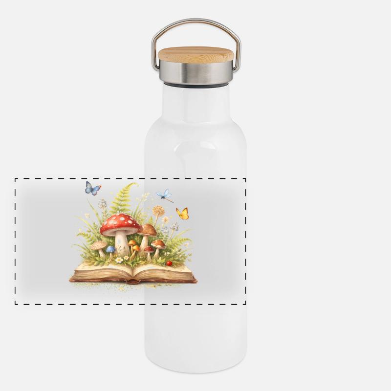 Magic book with forest illustration Panoramic Thermal Bottle with Bamboo Lid