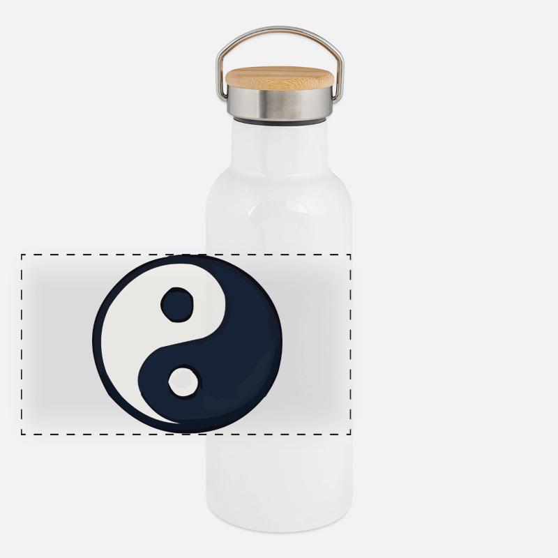 YinYang Contraste bleu foncé Gourde isotherme avec bouchon en bambou