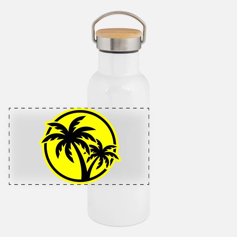 Palm Tree Symbol Beach Panoramic Thermal Bottle with Bamboo Lid