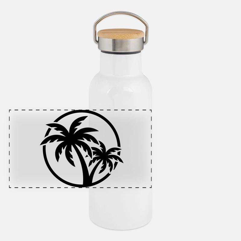 Palmen Symbol Strand Panorama Thermosflasche mit Bambusdeckel