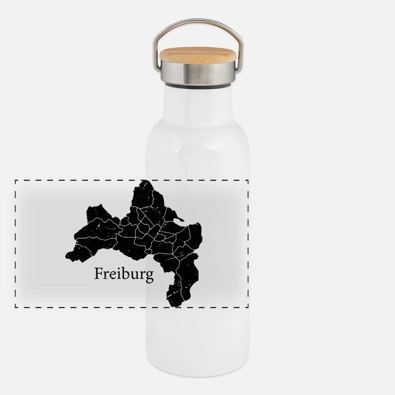Freiburg Map Panorama Thermosflasche mit Bambusdeckel