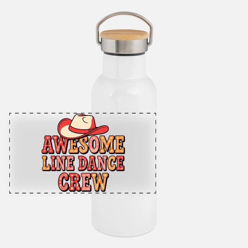 Cowboy Line Dance Crew Panorama Thermosflasche mit Bambusdeckel