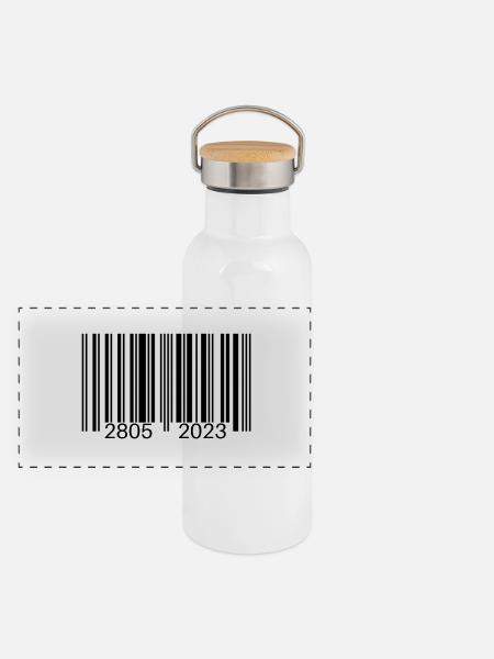 Code-barres - Gourde isotherme avec bouchon en bambou - blanc - Devant