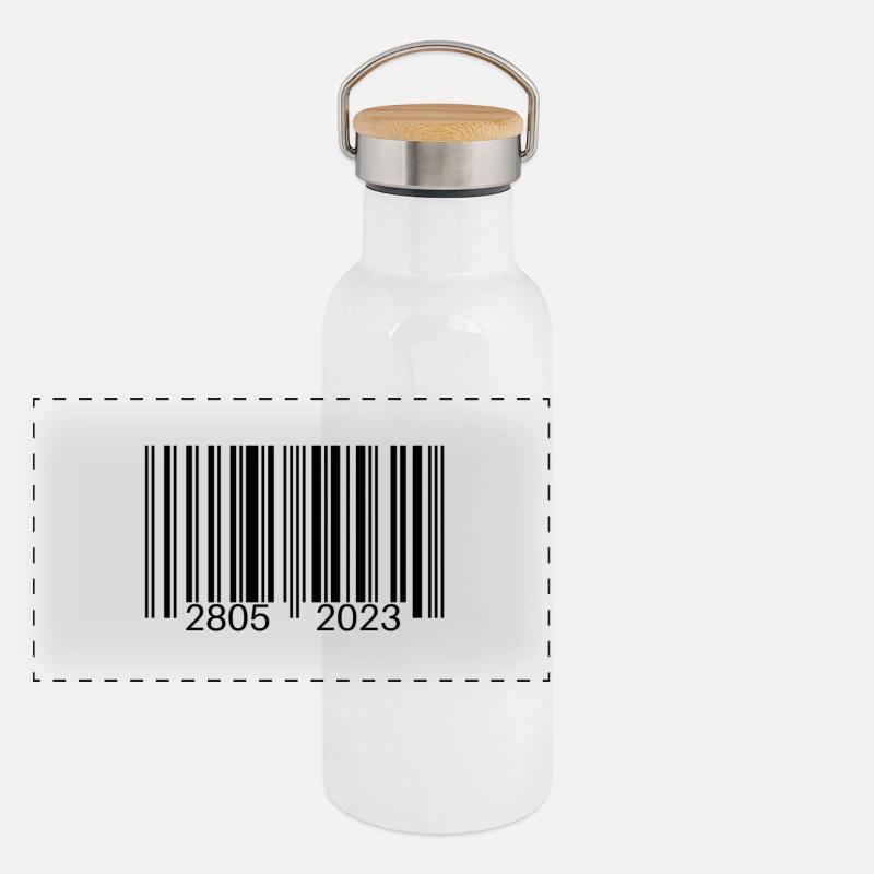 Barcode - Panorama Thermosflasche mit Bambusdeckel - Weiß