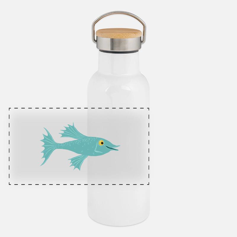 Fisch petrol Panorama Thermosflasche mit Bambusdeckel