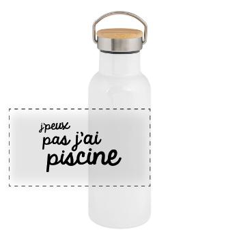 Je peux pas j'ai piscine - Gourde isotherme avec bouchon en bambou - blanc - Devant
