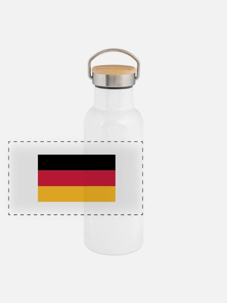 flag_german - Panorama Thermosflasche mit Bambusdeckel - Weiß - Vorne