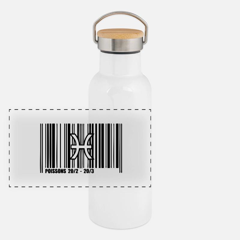 Sternzeichen Fische Barcode Panorama Thermosflasche mit Bambusdeckel