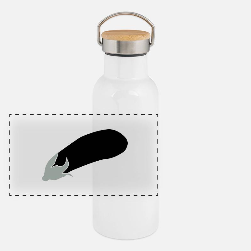 Aubergine - Panorama Thermosflasche mit Bambusdeckel - Weiß