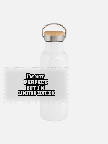 im_not_perfect2 - Panorama Thermosflasche mit Bambusdeckel - Weiß - Vorne