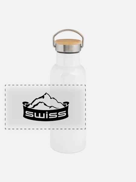 Swiss Mountain Banner Logo - Gourde isotherme avec bouchon en bambou - blanc - Devant