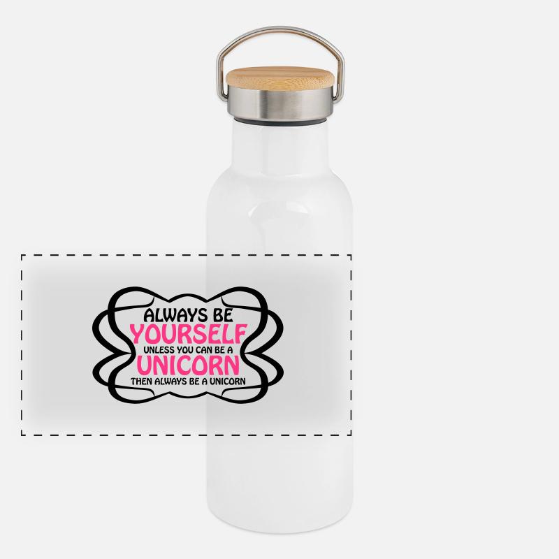 always be yourself unicorn funny text logo Panorama Thermosflasche mit Bambusdeckel
